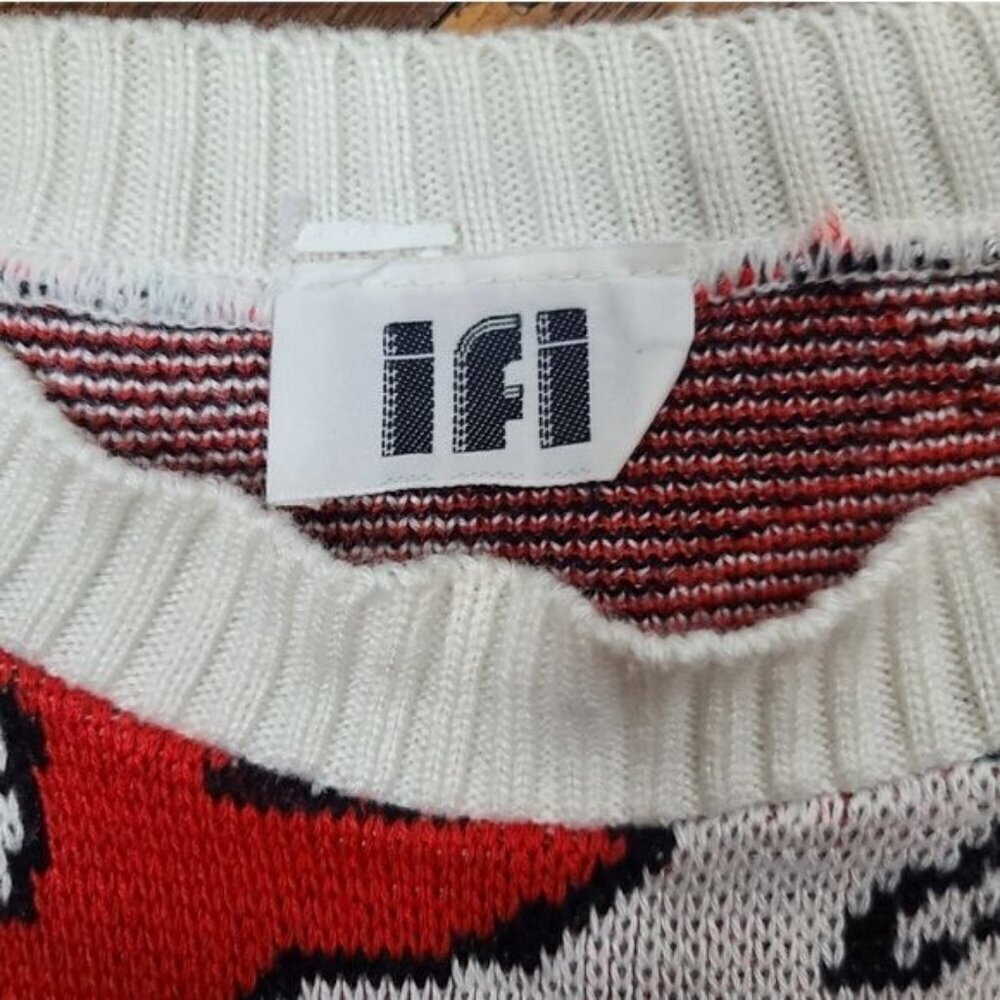 Vintage 70's Abstract Black White Red Sweater Short Sleeve Top - Picture 8 of 8